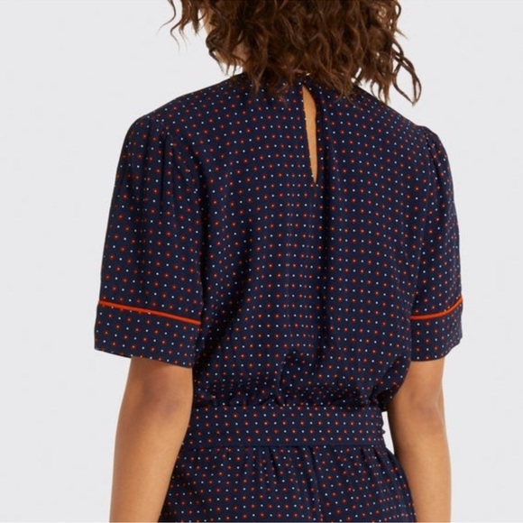 Draper James Full Length Jumpsuit Size Small Waist Tie Short Sleeve Navy Floral - Picture 4 of 15